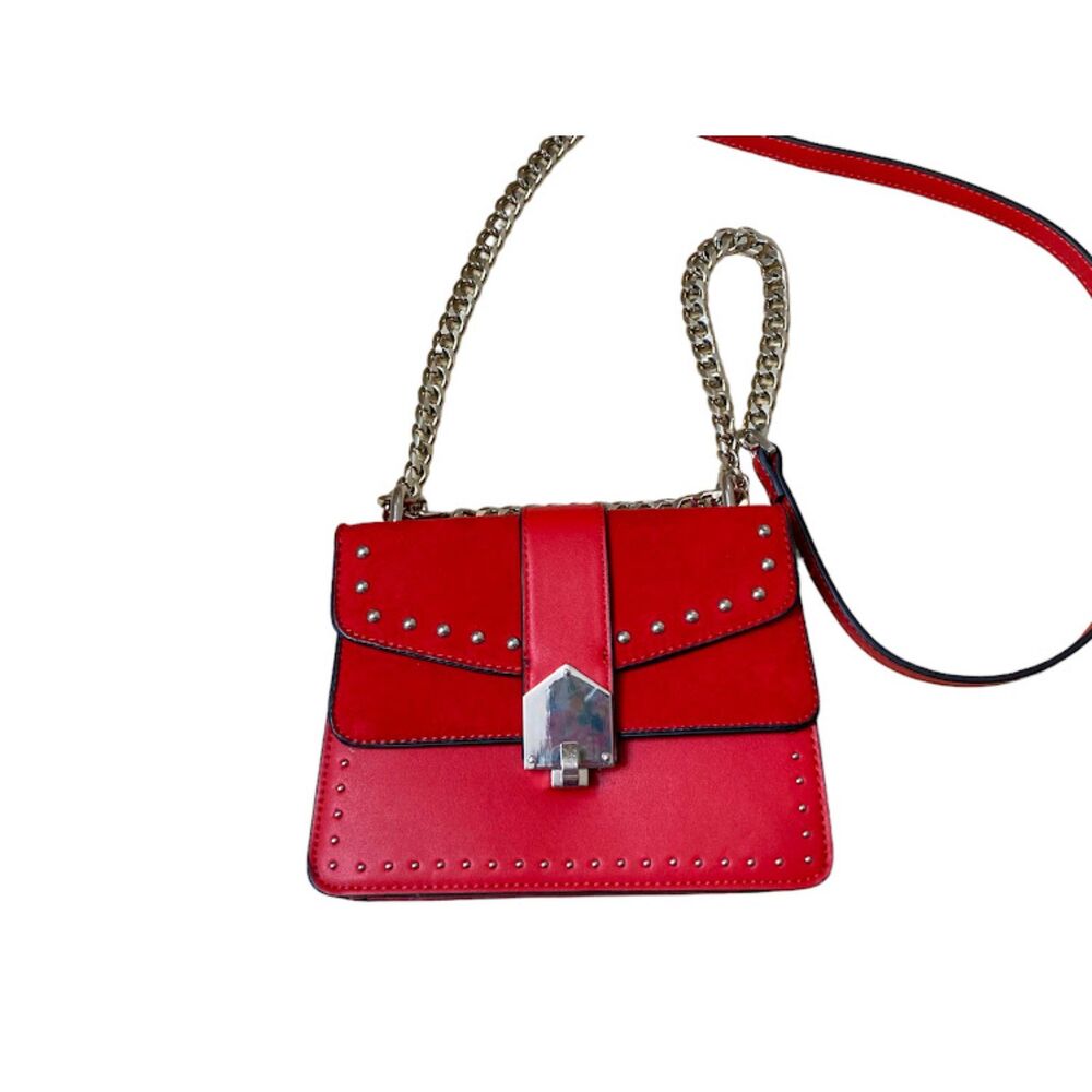 Top Shop mini crossbody bag purse chain red faux leather